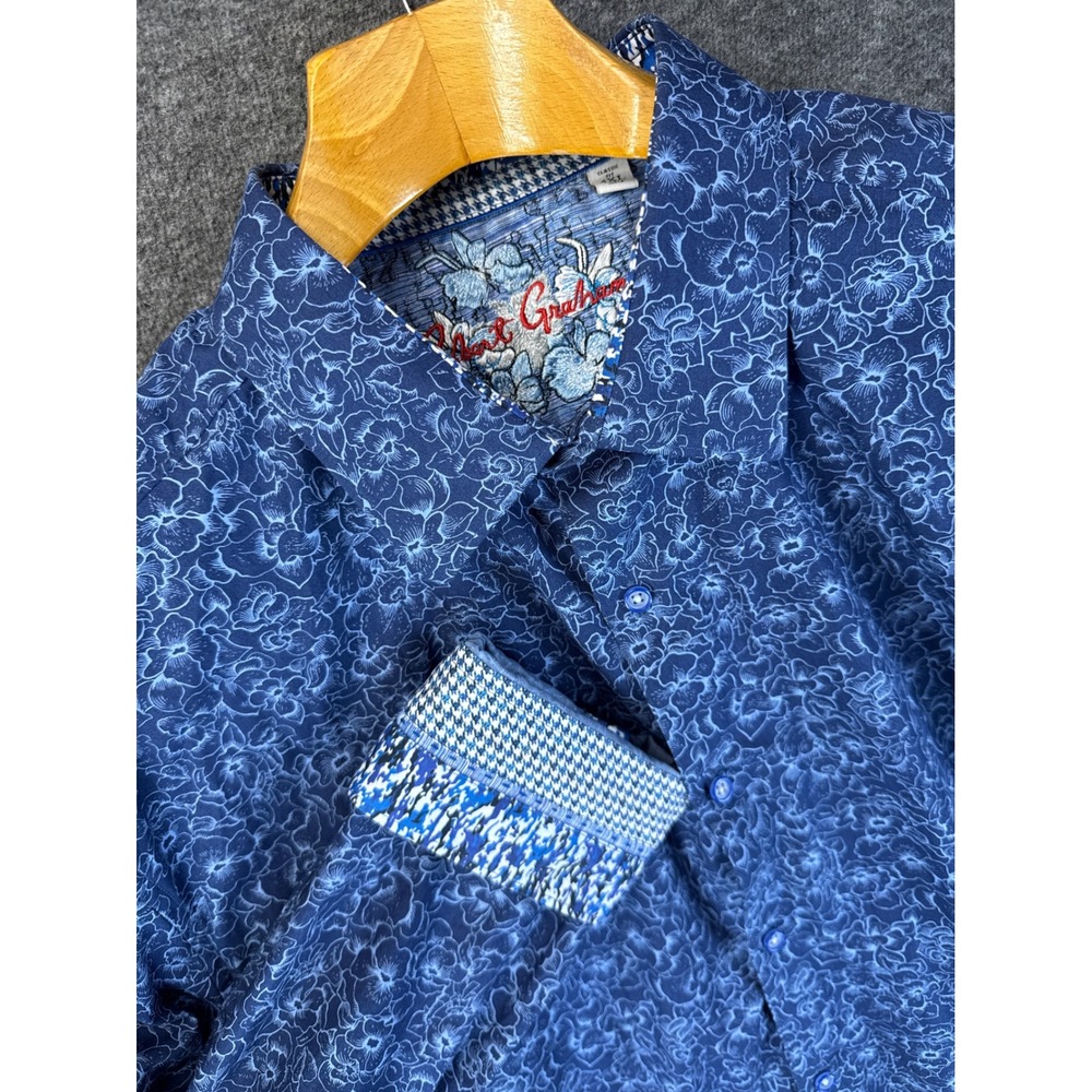 Robert Graham Button Down Mens 4XL Blue Party Hipster Floral Classic Fit Long SL
